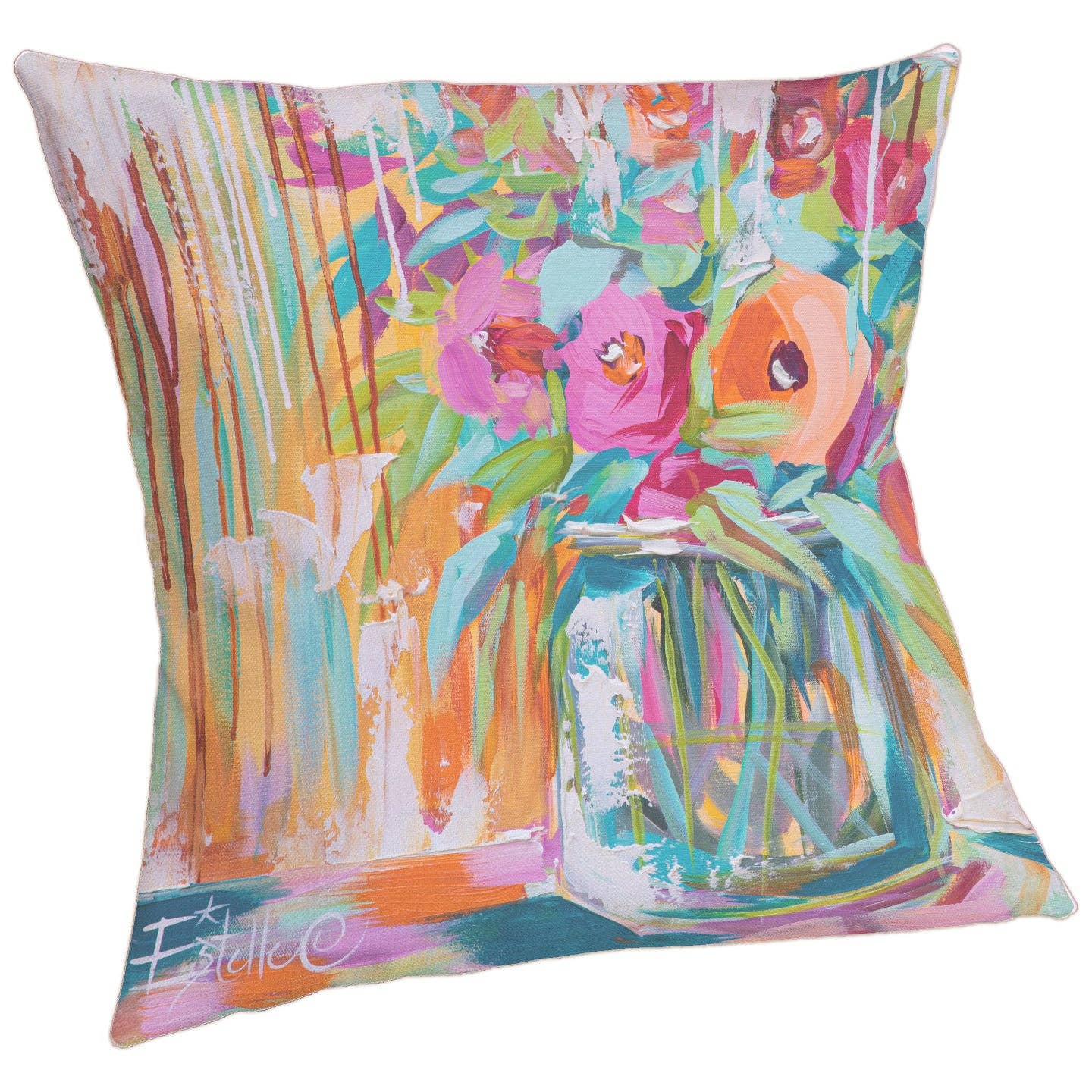 Floral "Running Colors" Pillow: 24"x24" / Pillow