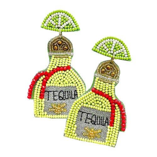 Seed Beaded Lime Tequila Dangle Earrings