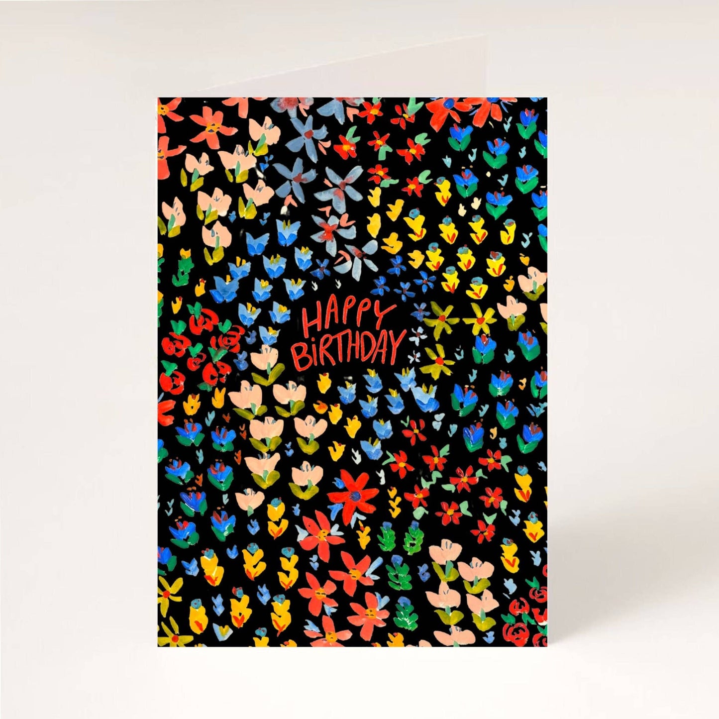 Black Floral Card, Botanical Happy Birthday Card