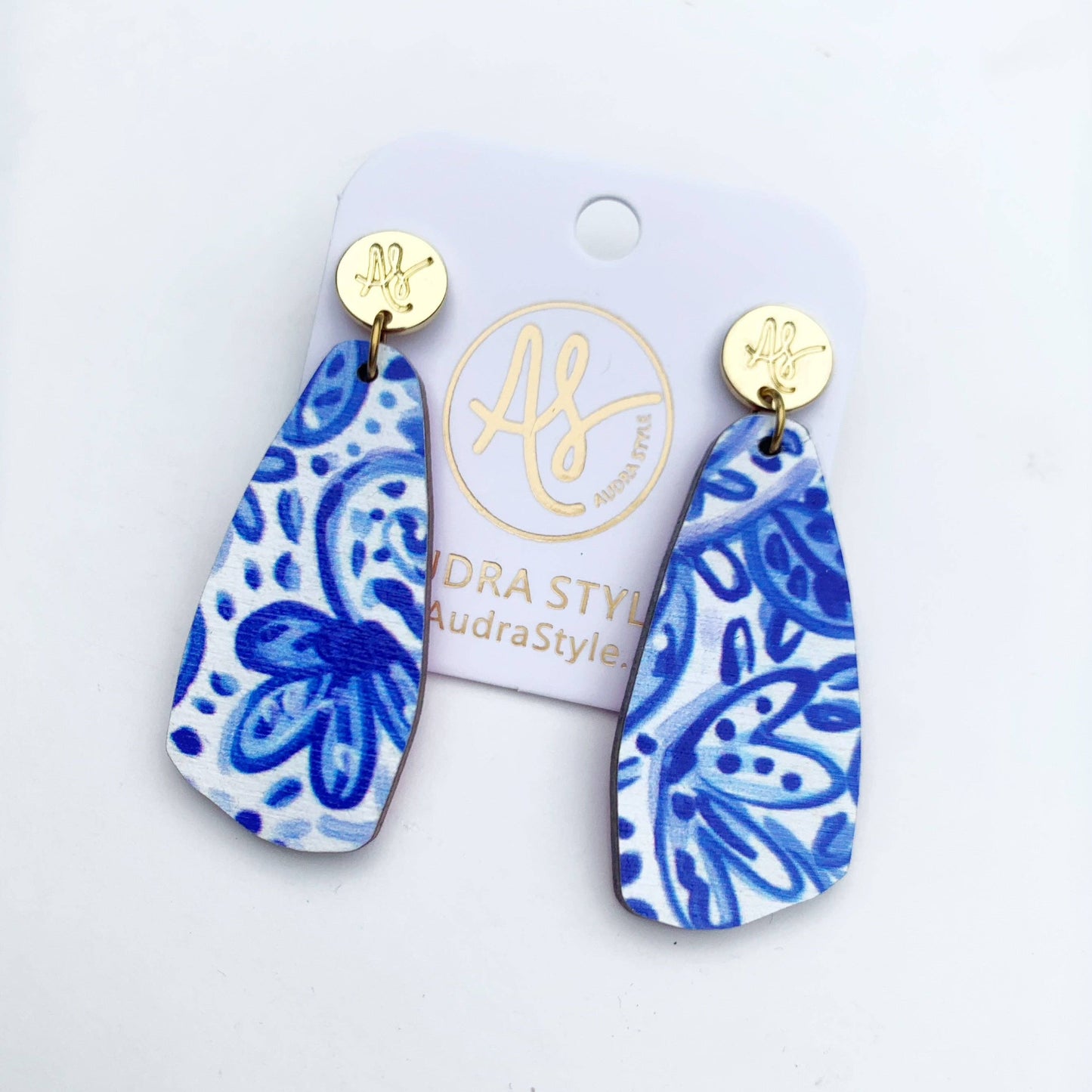 Colorful Geometric Statement Earrings - Blue White