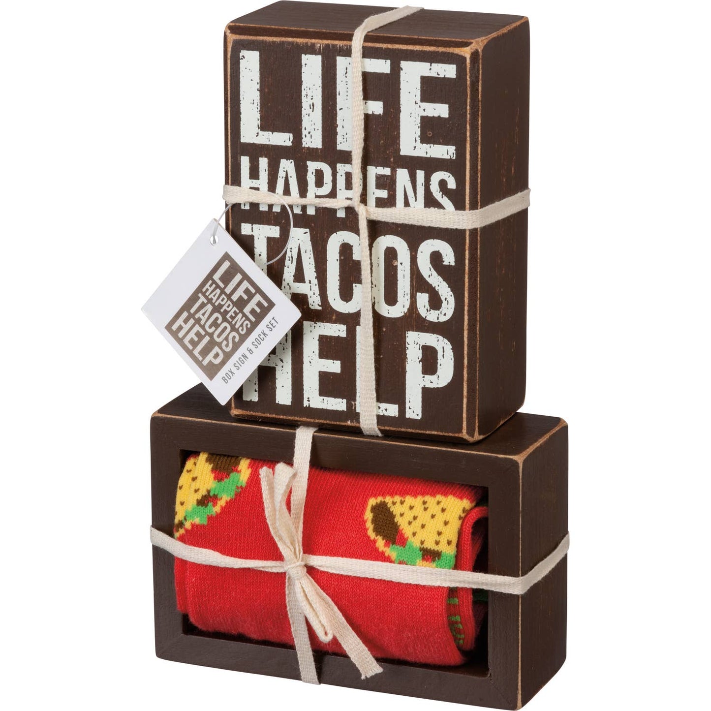 Life Happens Tacos Help Box Sign And Sock Set