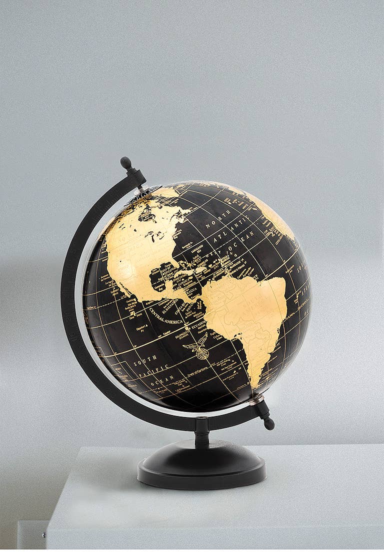 Globe on Stand-Blk/Gold-11"H-3797