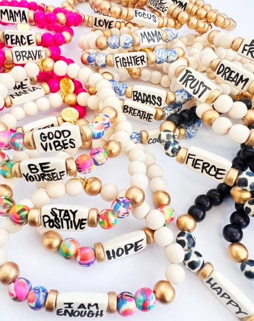 Affirmation Word Beaded Bracelets Inspirational - Matte Gold: [BLANK] - no writing