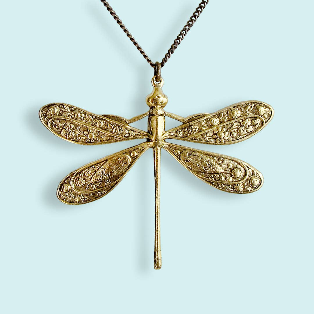 Golden Dragonfly Necklace: 18 Inch