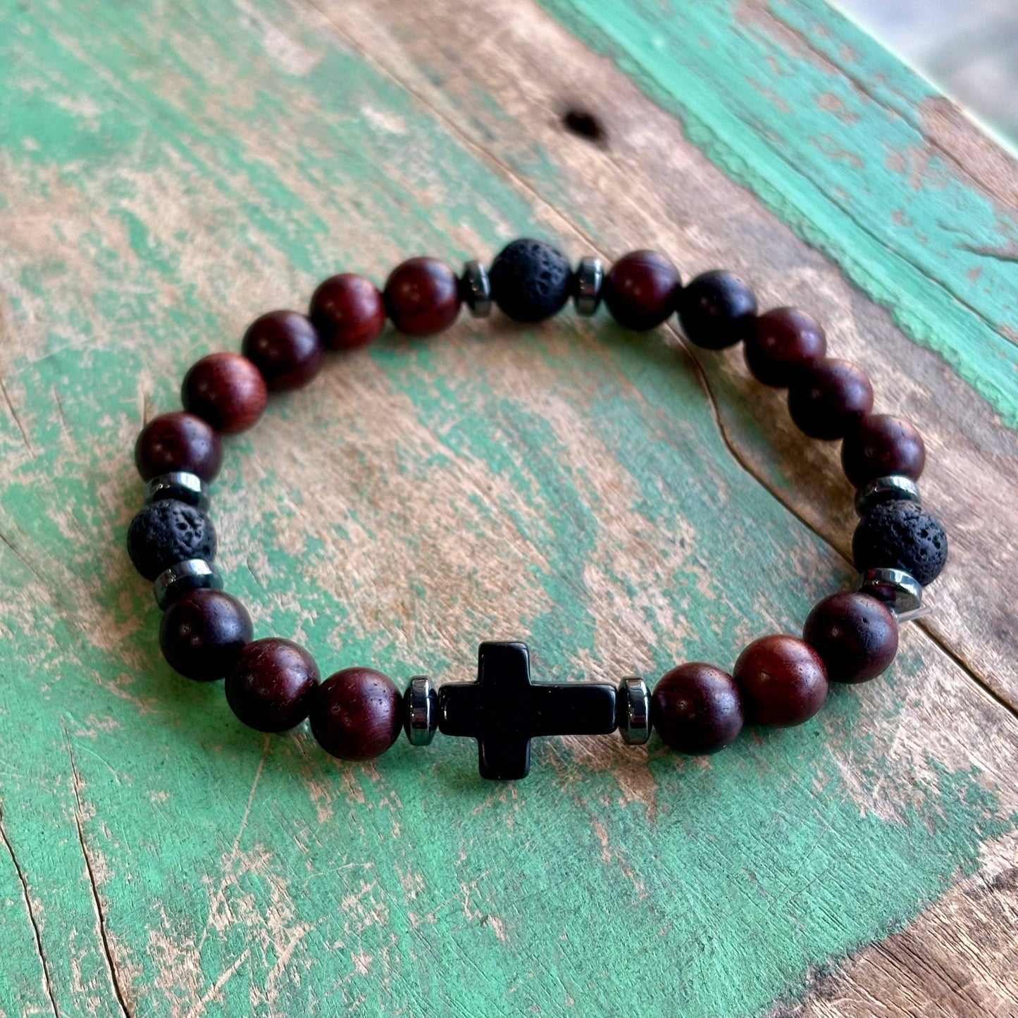 Wood Lava Cross Bracelet