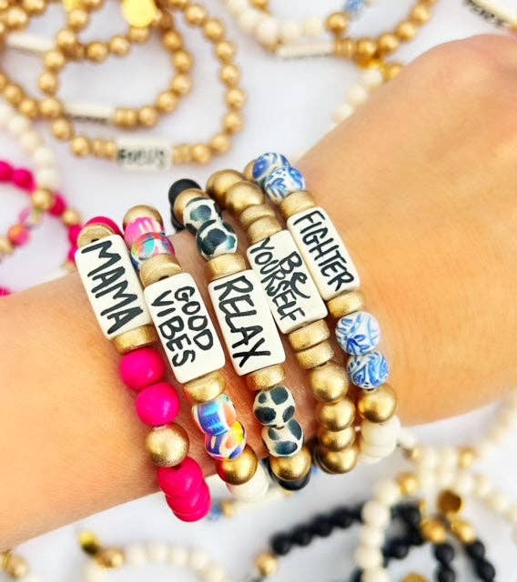 Affirmation Word Beaded Bracelets Inspirational - Matte Gold: [BLANK] - no writing