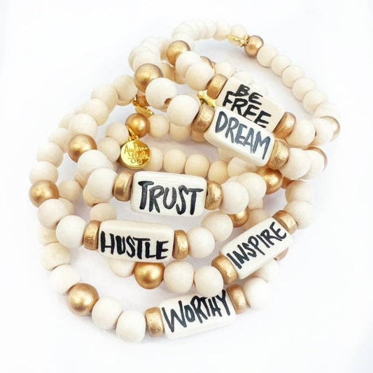 Affirmation Word Beaded Bracelets Inspirational - Off White: [BLANK] - no writing