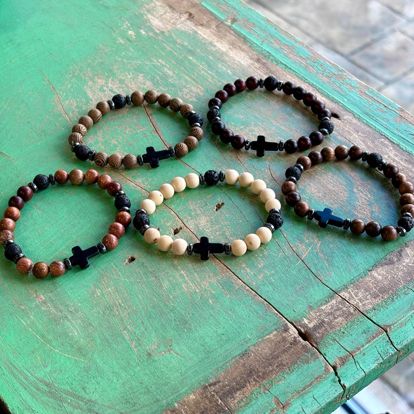 Wood Lava Cross Bracelet