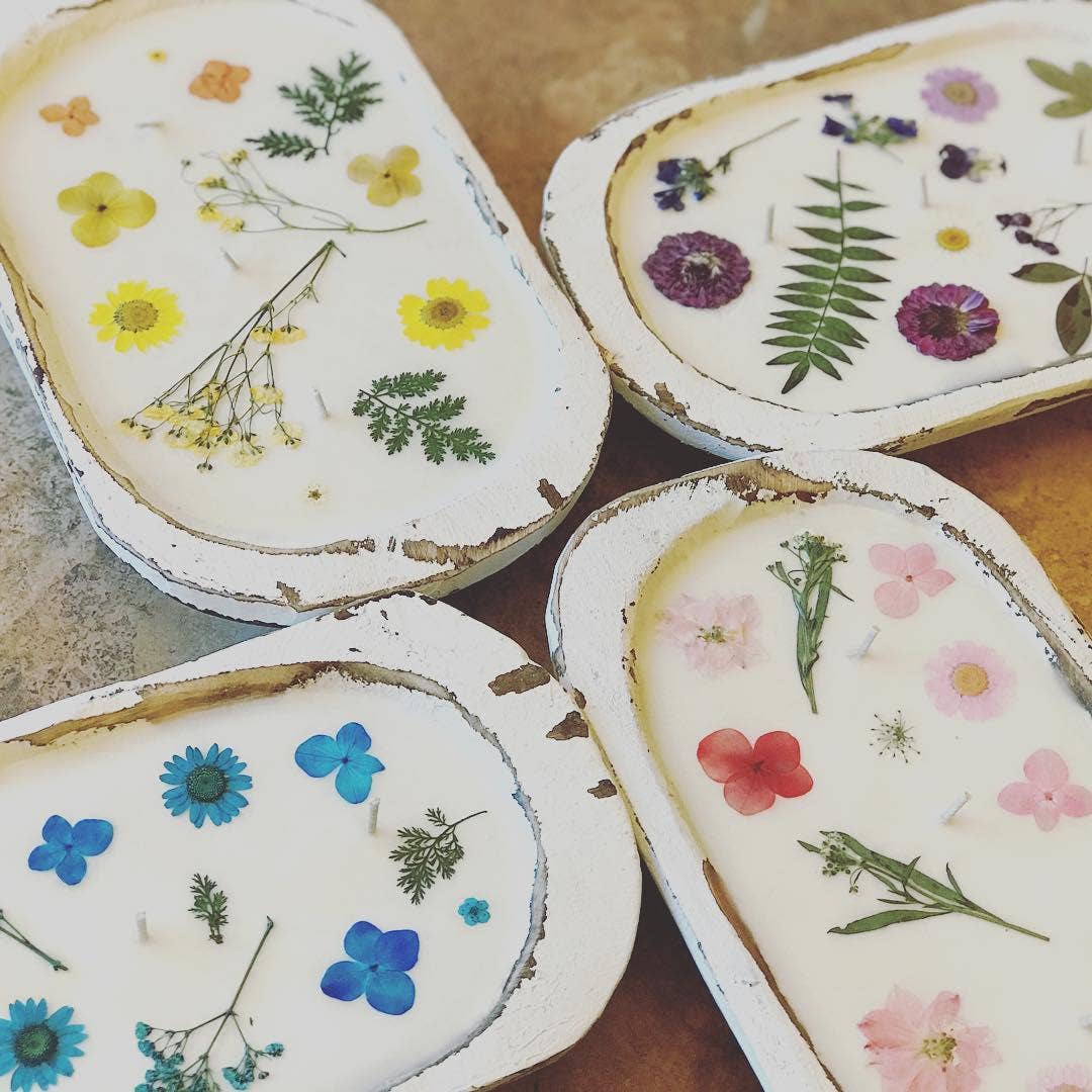 Dough Bowl Soy Candle - "FLOWERS": White dough bowl / FLORAL Scent