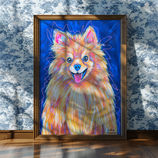 Pomeranian Dog Art Print, Pet Art, Maximalist Art, Dopamine Decor, Trendy Colorful Wall Poster: 8x10 print on paper
