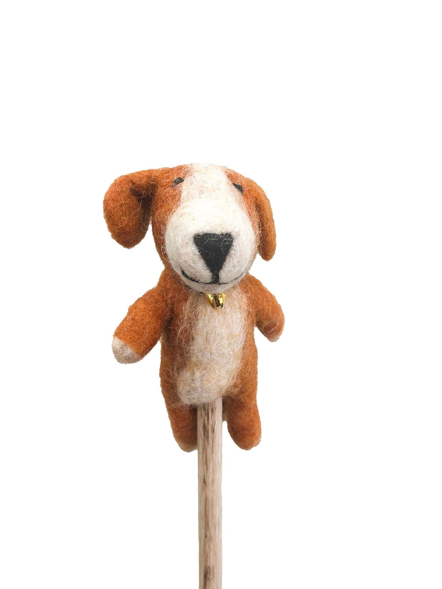 Orange Dog with Bell Wool Felt Finger Puppet