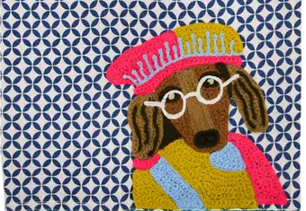 DOG with BARET CANVAS POUCH 8X6