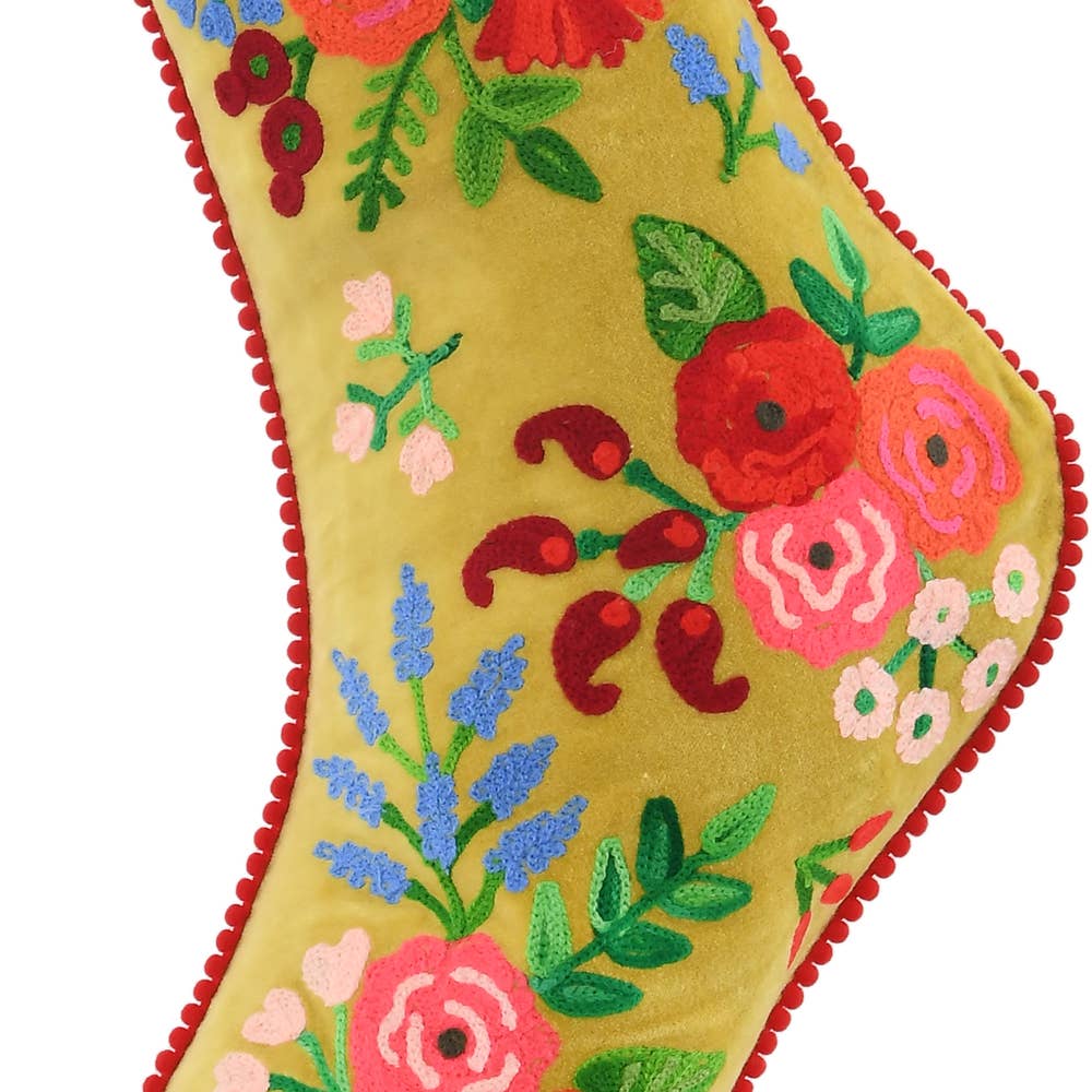 NEW Mustard EMBROIDERED STOCKING  8x24"