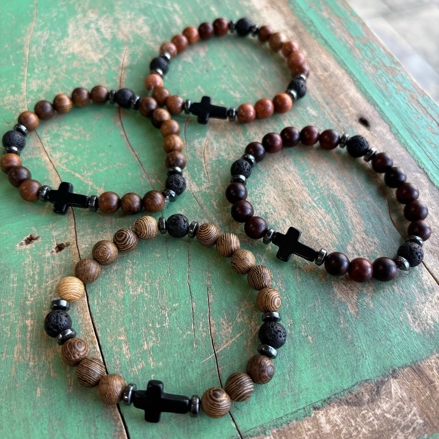 Wood Lava Cross Bracelet