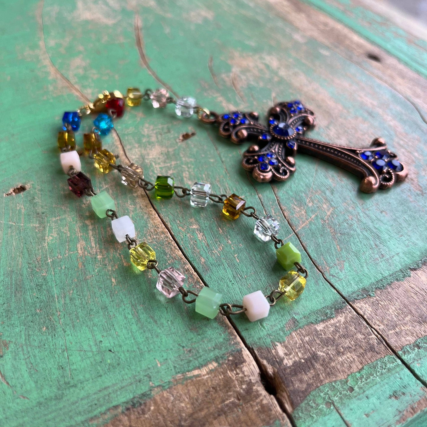 Jeweled Cross Car Blessing: Citrine