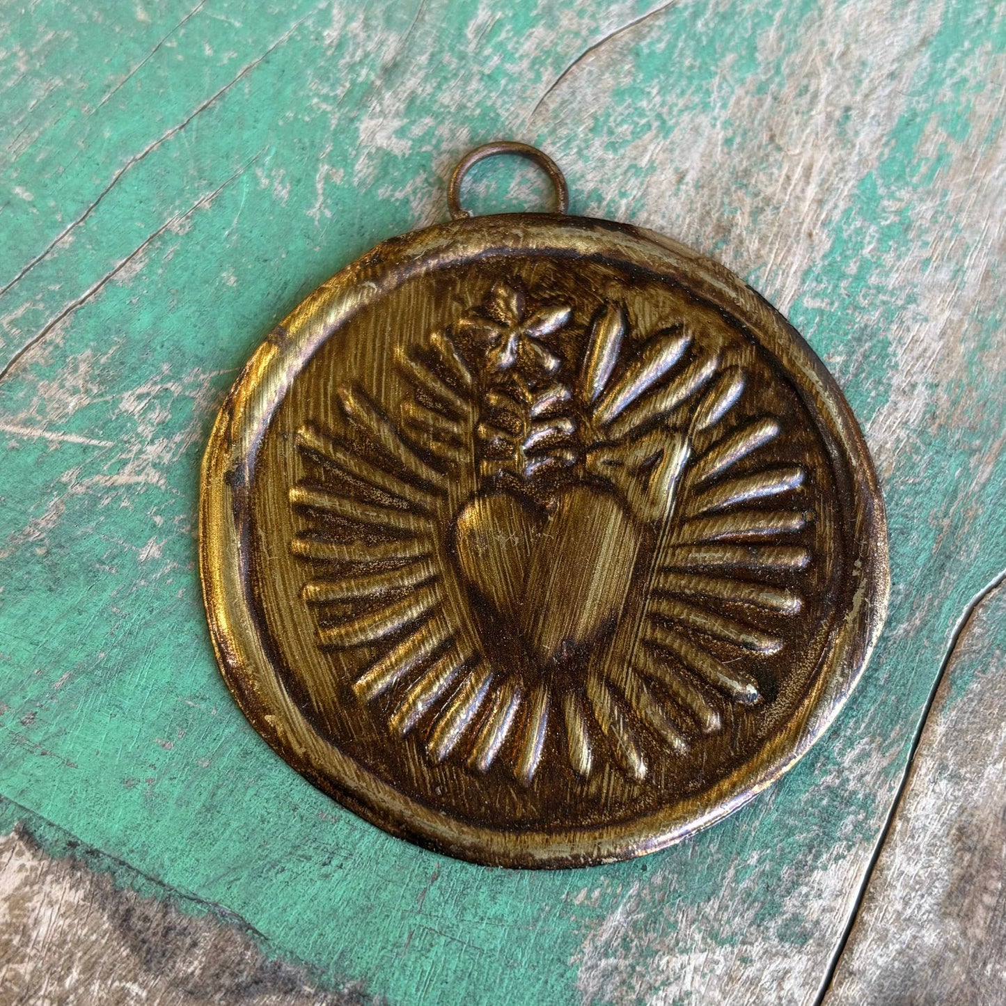 Brass Medallions: Round Flaming Heart