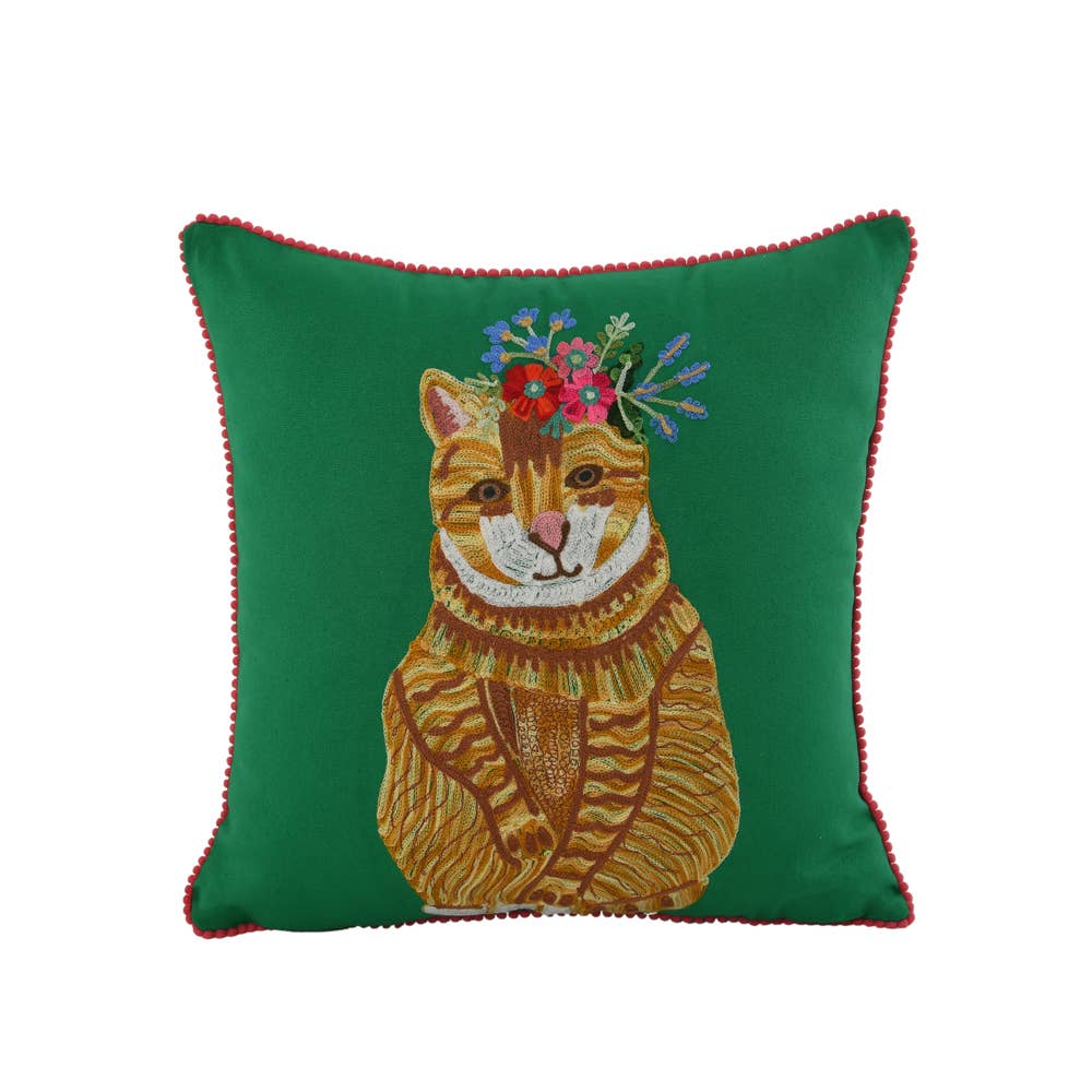 Kitty EMBROIDED CUSHION 18x18