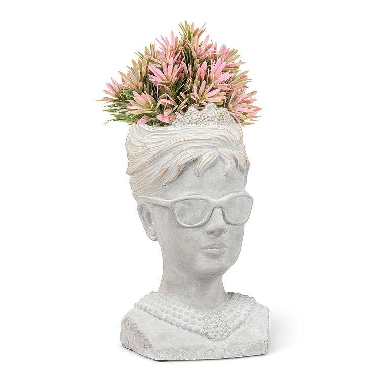 Small Woman in Sunglasses Planter-10.5"H