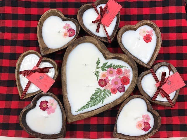 HEART Dough Bowl Soy Candle with Flowers