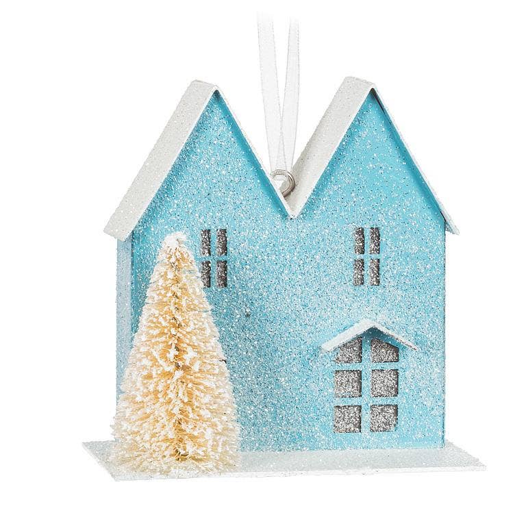 Pastel House & Tree Ornaments-  3.5"H