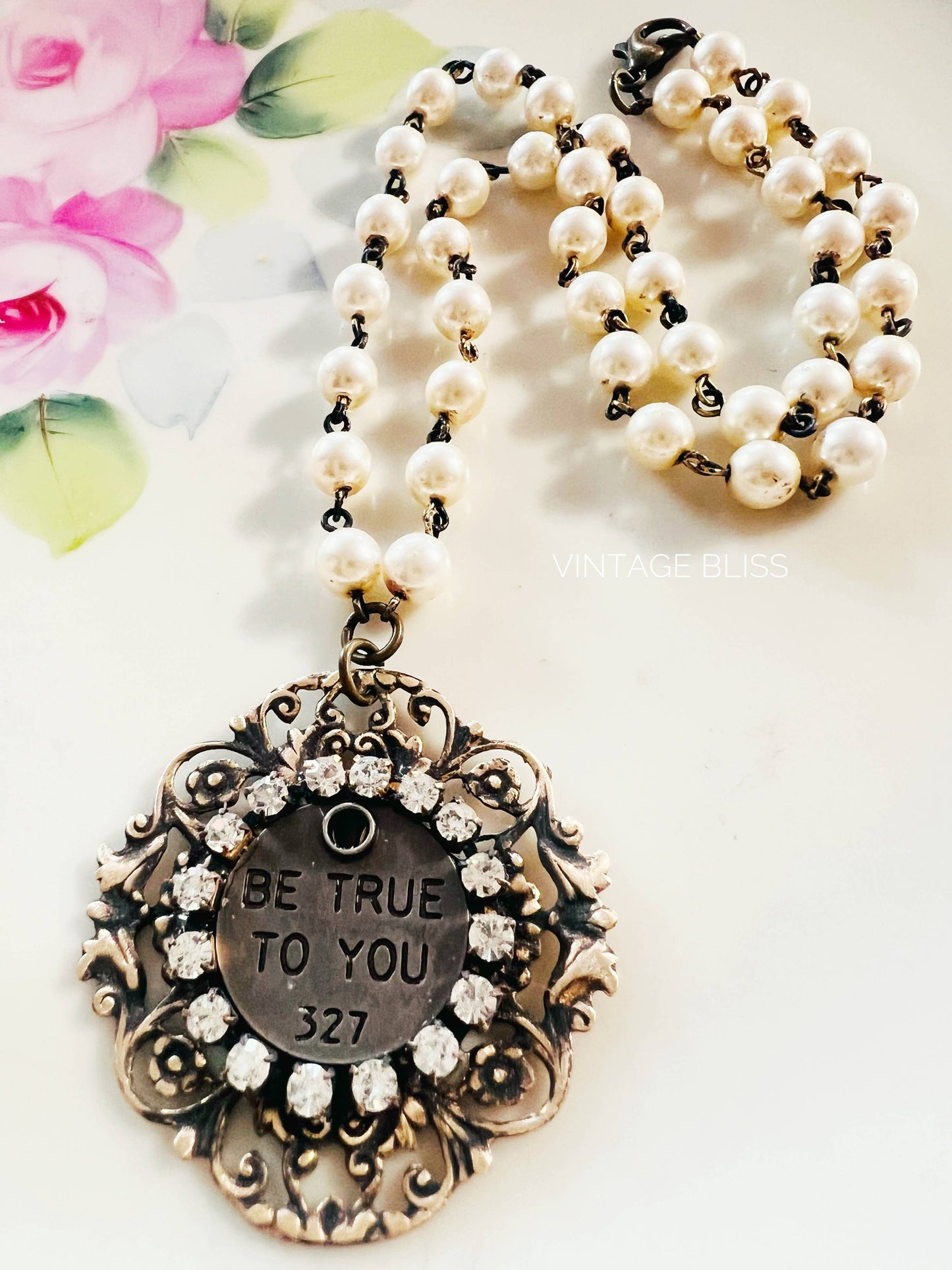 Be True to You Filigree Quote Beaded Chain Necklace