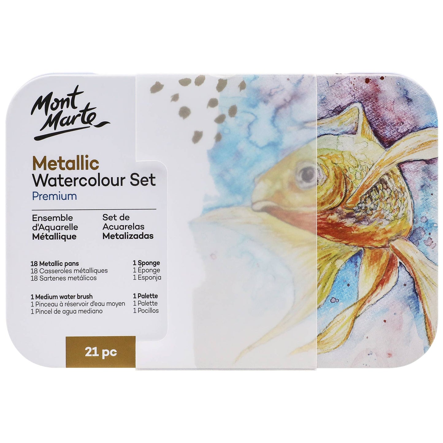 Metallic Watercolor Cake Set in Tin Premium 21 piece