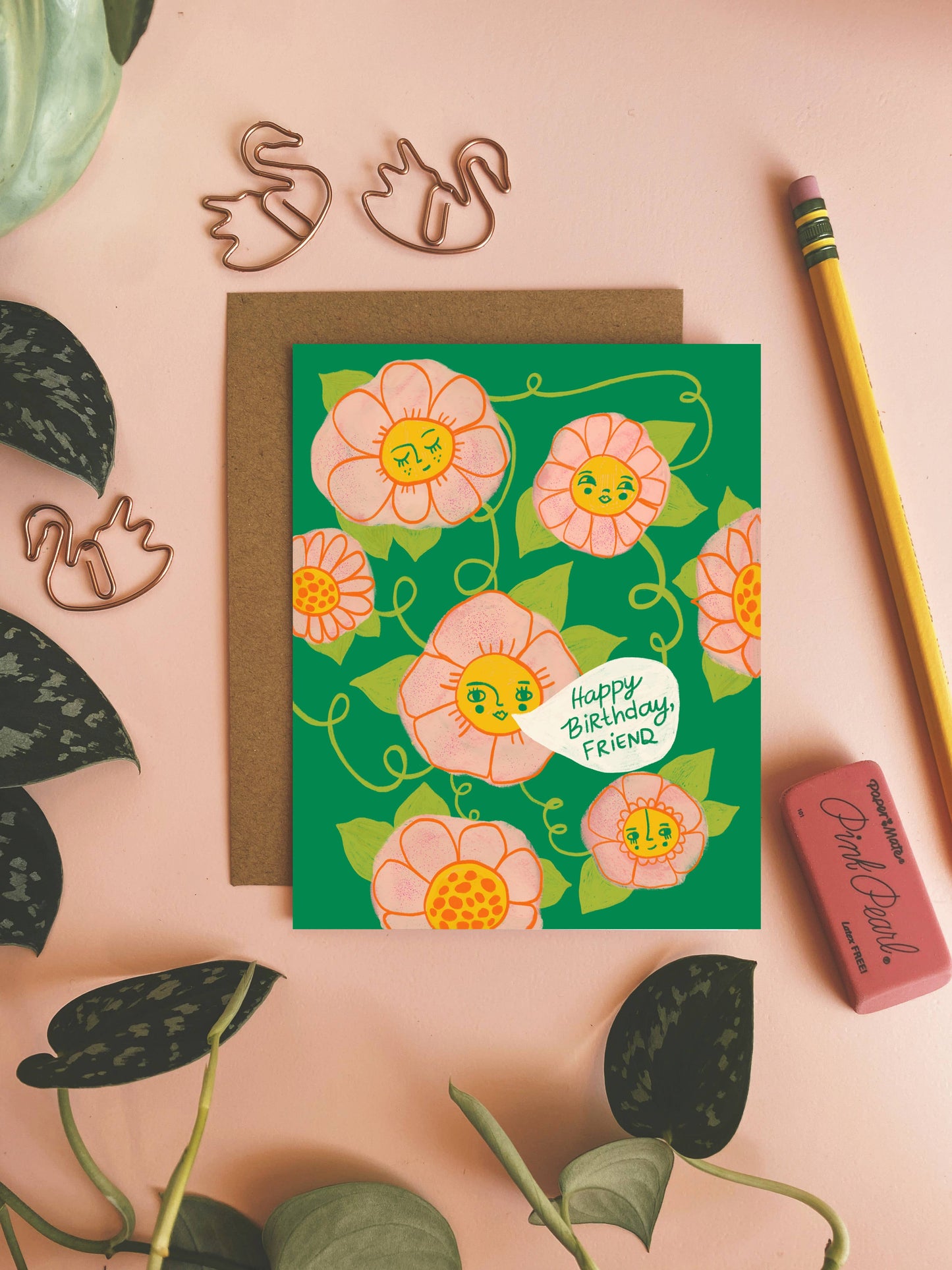 Happy Birthday, Friend - Cute Greeting Card with Flowers