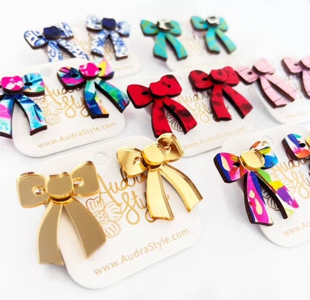 Colorful Bow Stud Blue Pink Astract  Summer Statement Earring