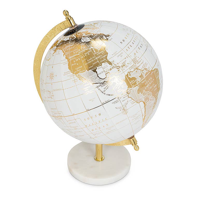 Globe on Stand-White/Gold-11"H-3800