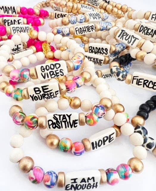 Affirmation Word Beaded Bracelets Inspirational - Matte Gold: [BLANK] - no writing