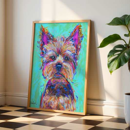 Yorkshire Terrier Yorkie Dog Art Print, Pet Art, Maximalist Art, Dopamine Decor, Trendy Colorful Wall Poster: 8x10 print on paper