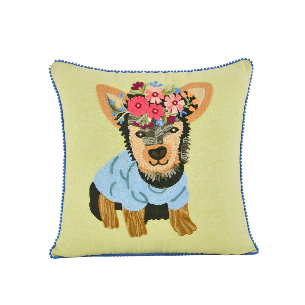 NEW LIME CHAMBRAY DOG PILLOW 18X18"