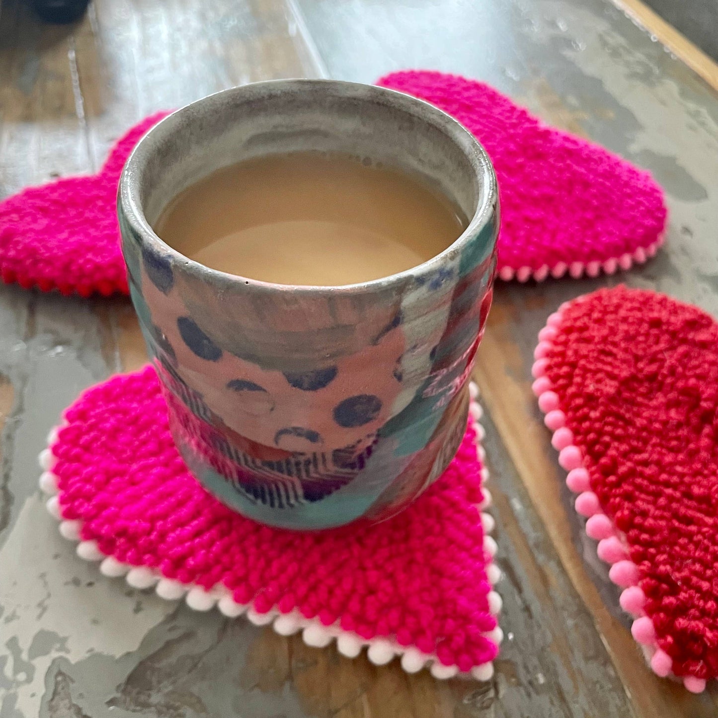 Heart Mug Rug Coaster: Pink