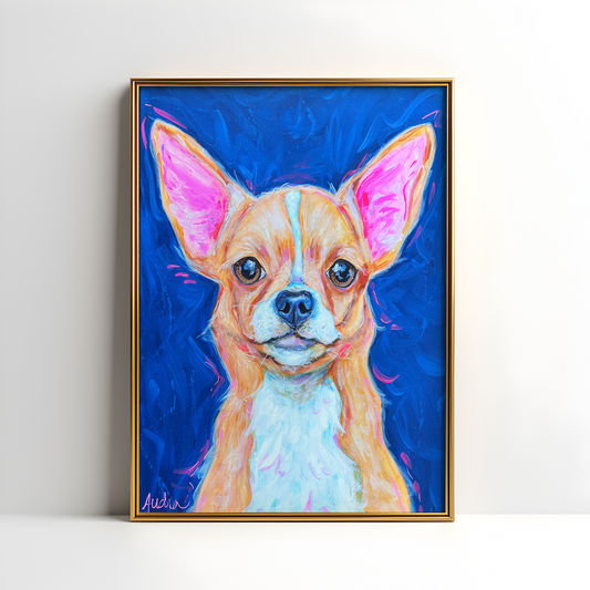 Chihuahua Dog Art Print, Pet Art, Maximalist Art, Dopamine Decor, Trendy Colorful Wall Poster: 8x10 print on paper