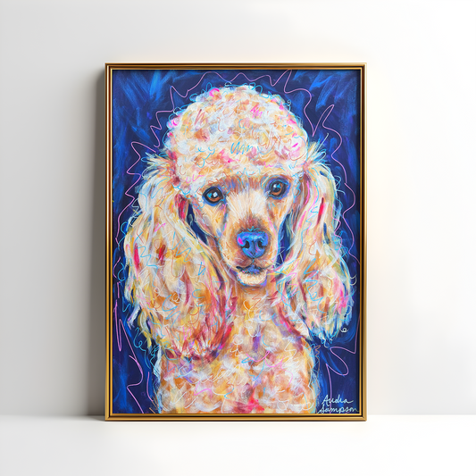 Poodle Dog Art Print, Pet Art, Maximalist Art, Dopamine Decor, Trendy Colorful Wall Poster: 8x10 print on paper