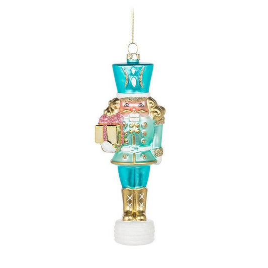 Large Turquoise/Gold Nutcracker Ornament-7"H