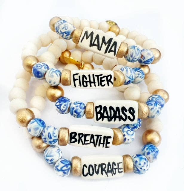 Affirmation Word Beaded Bracelets Inspirational - Blue White: [BLANK] - no writing
