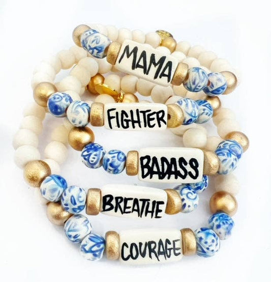 Affirmation Word Beaded Bracelets Inspirational - Blue White: [BLANK] - no writing
