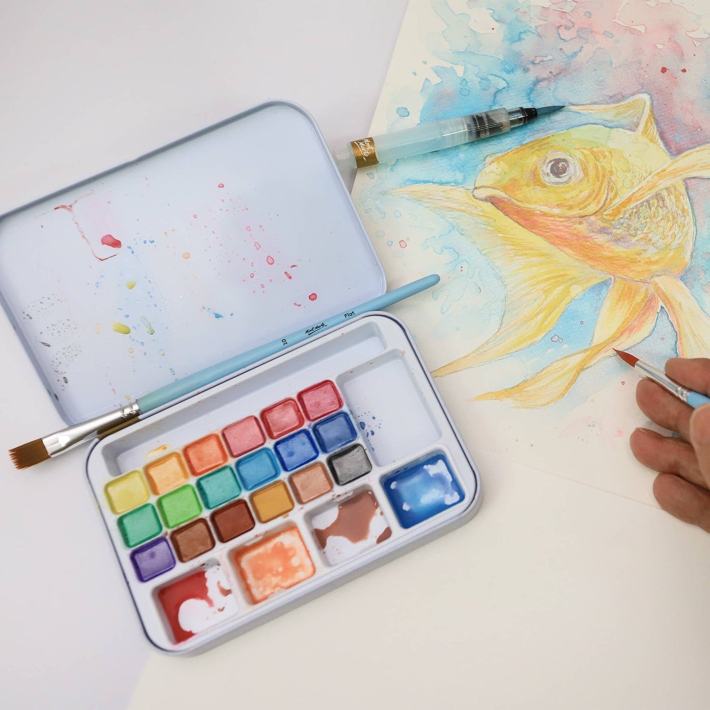 Metallic Watercolor Cake Set in Tin Premium 21 piece