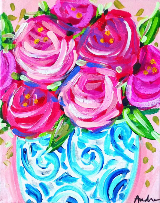 Rose in Ginger Jar Art Canvas: 8x10