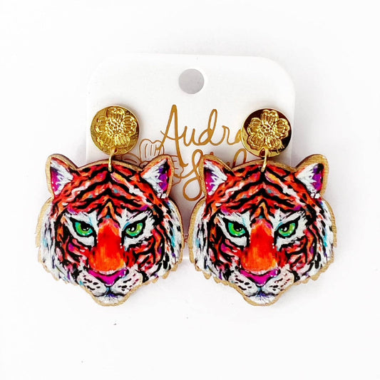 Tiger Face Stud Dangle