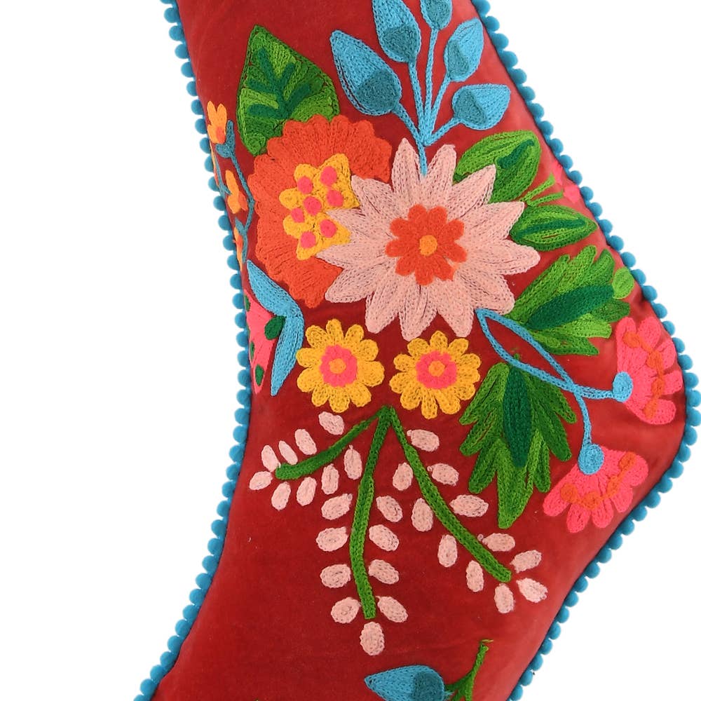 NEW RED EMBROIDERED STOCKING  8x24"