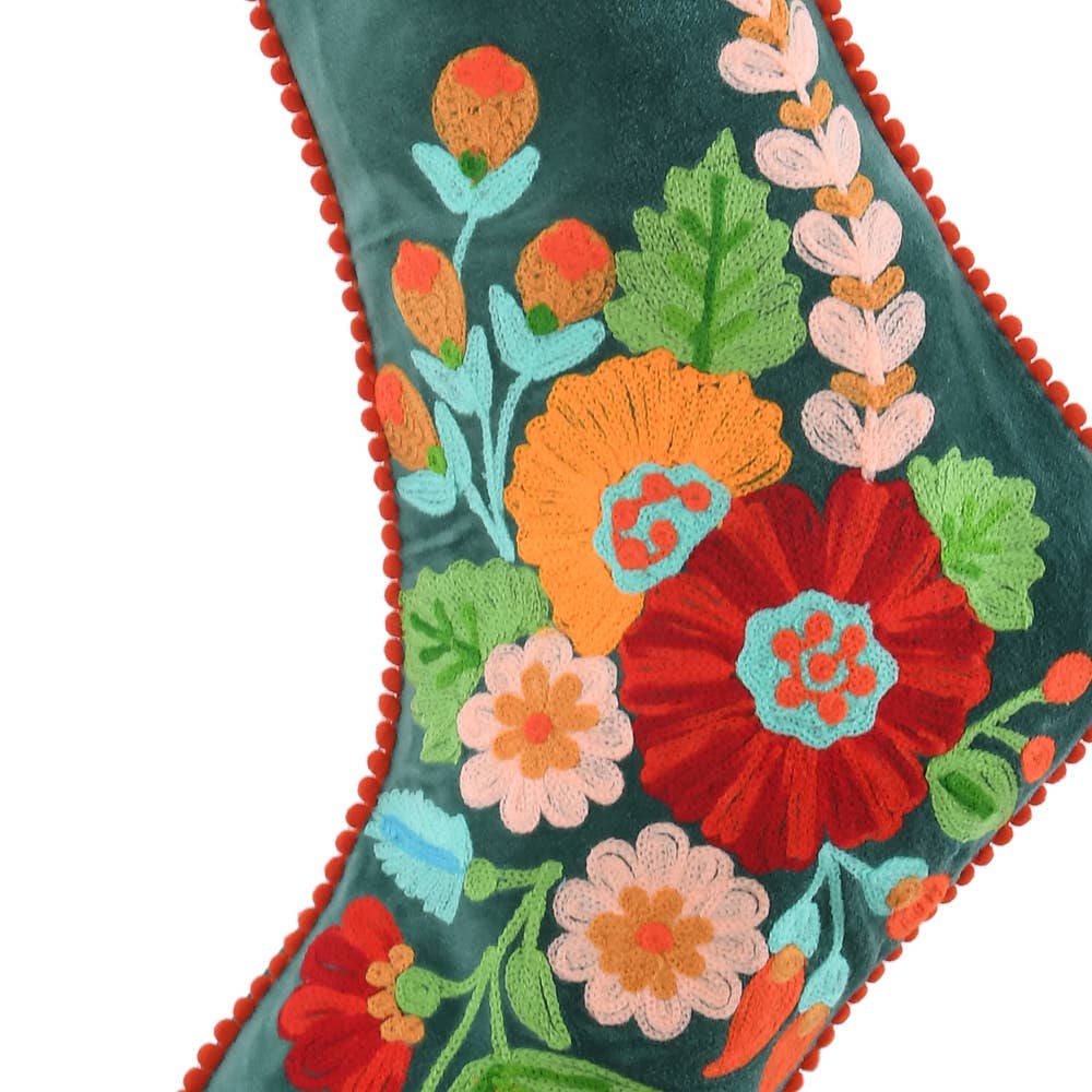 NEW TEAL EMBROIDED STOCKING  8x24"