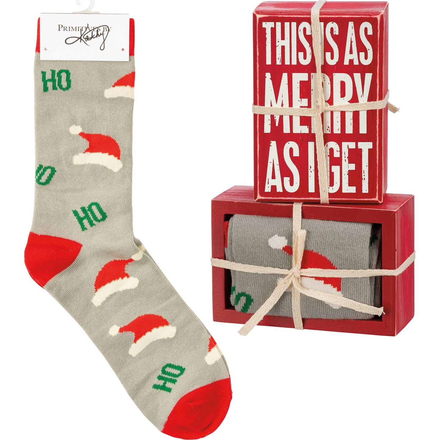 This Is As Merry As I Get Box Sign And Sock Set