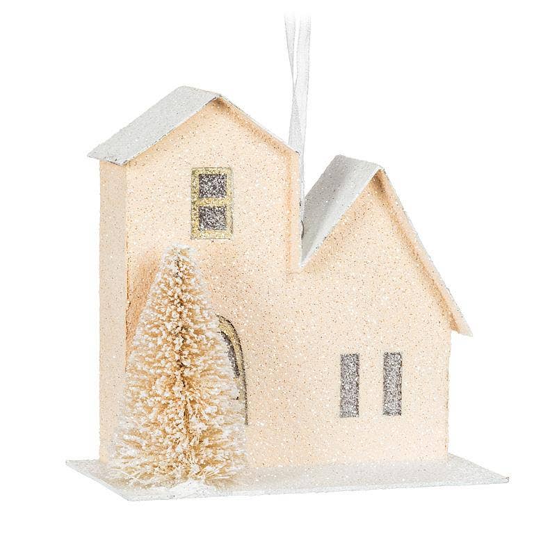 Pastel House & Tree Ornaments-  3.5"H