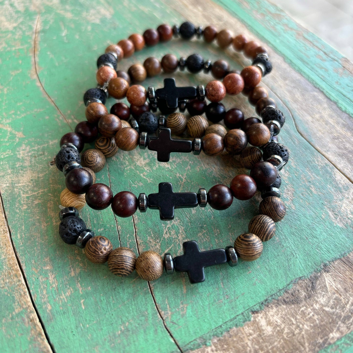 Wood Lava Cross Bracelet