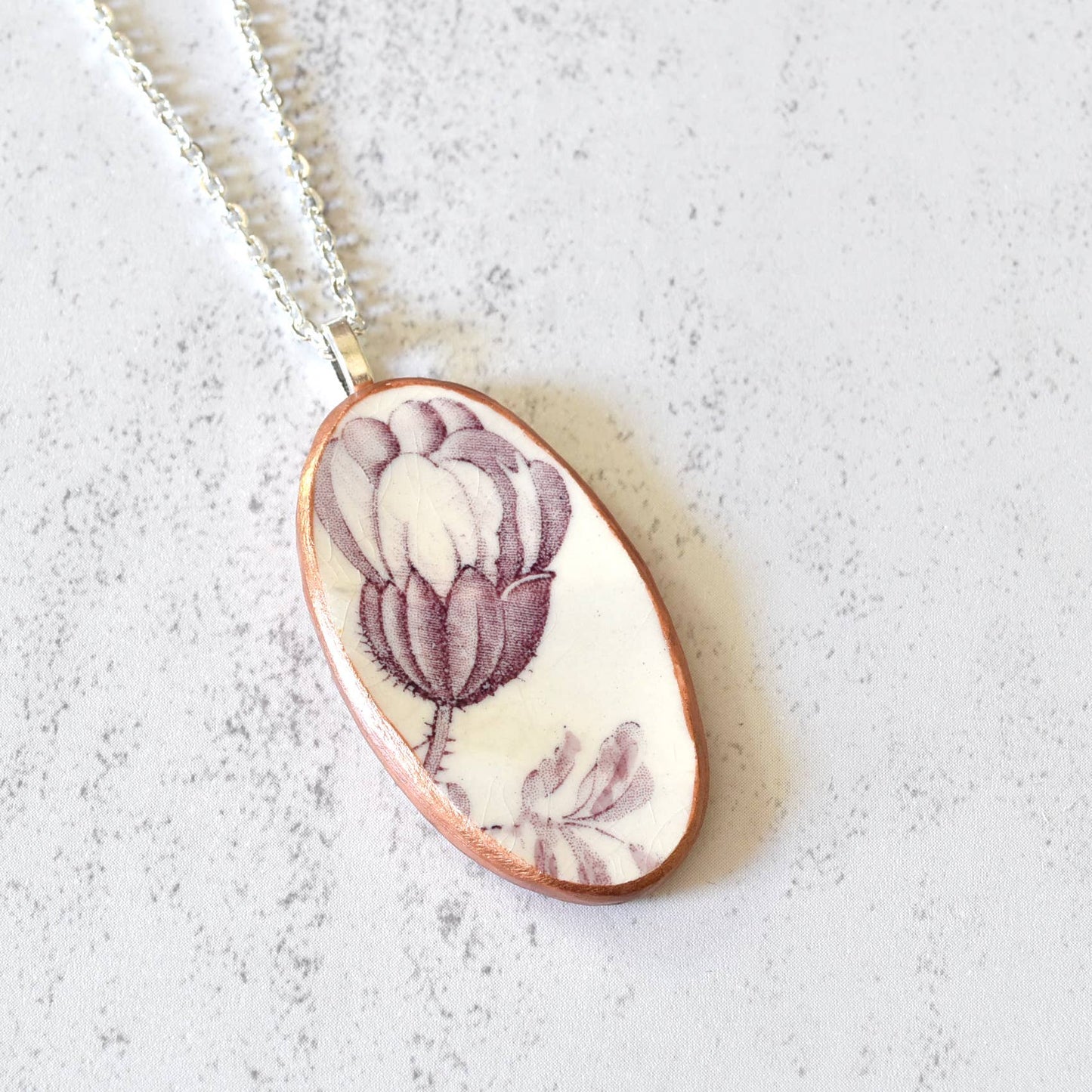Broken Plate Oval Necklace : Mixed Patterns / Rose Gold Porcelain Paint (standard)