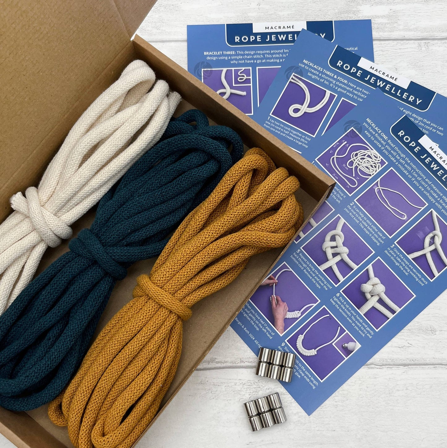 Macrame Kit, Rope Jewellery - Yellow, Navy and White