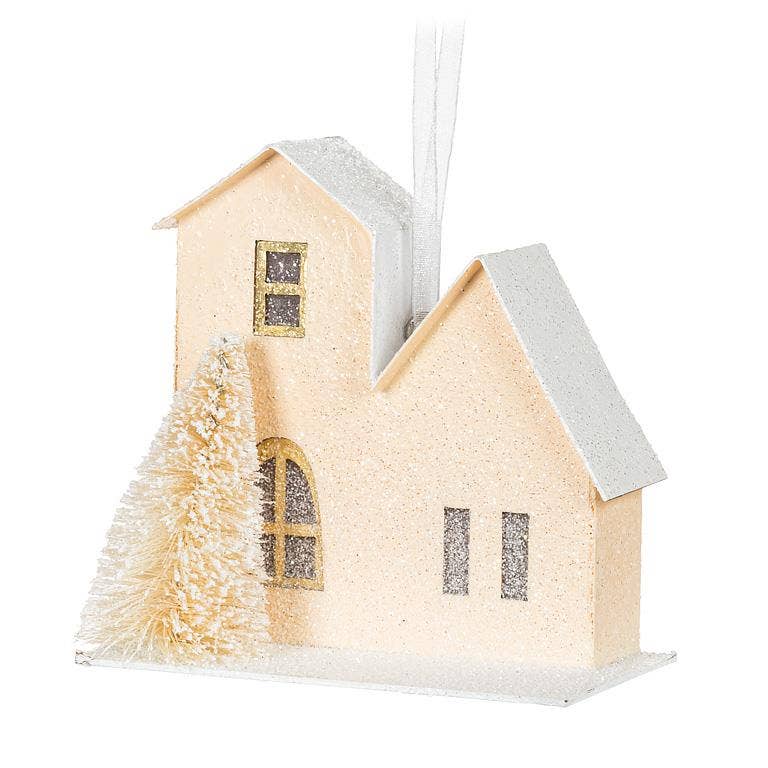 Pastel House & Tree Ornaments-  3.5"H