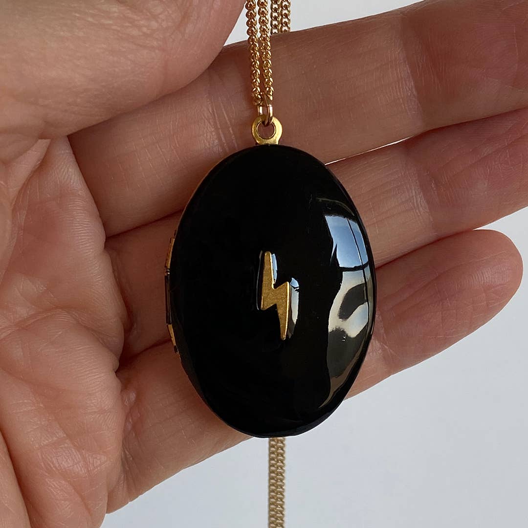 Black Lightning Locket Necklace